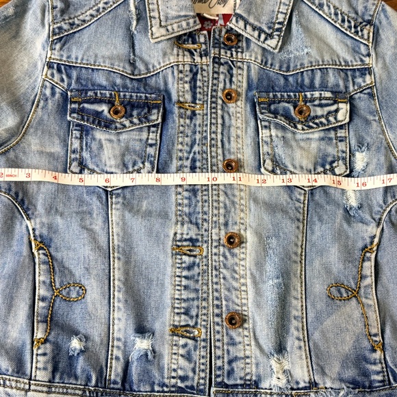 White Crow Distressed Denim Jacket with Red Bandana Backing - Picture 6 of 6
